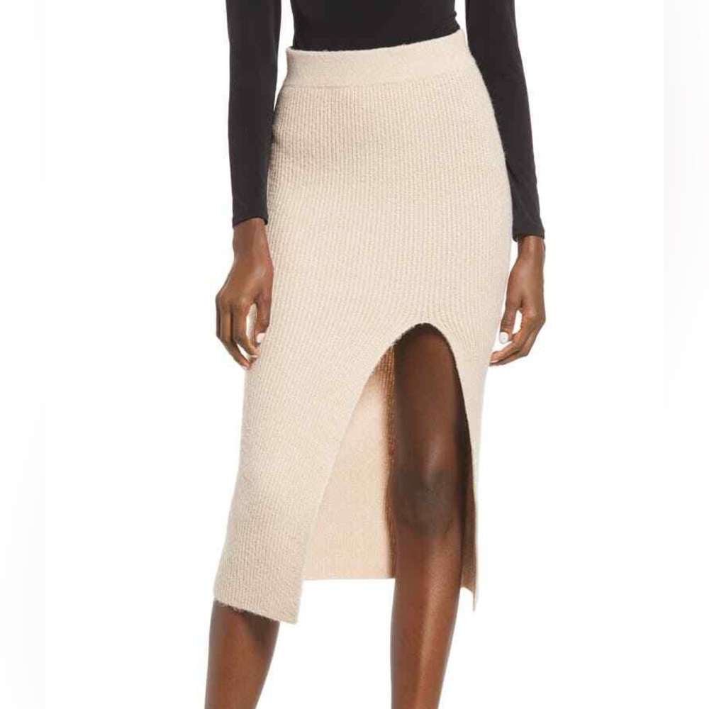 Leith | Menoir Tan High Slit Sweater Knit Midi Skirt Size 1X